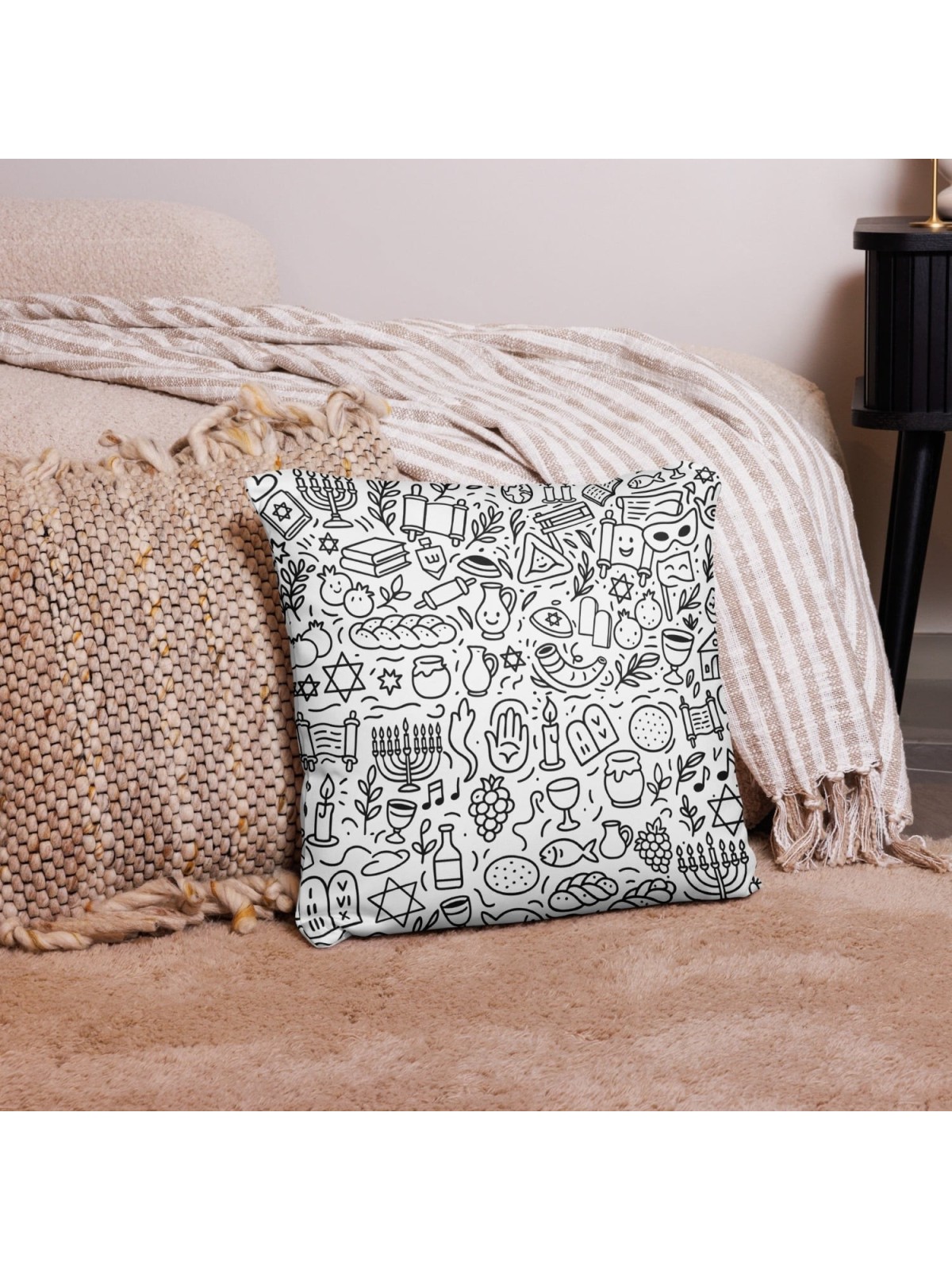Jewish Symbols Doodle Art Pillow