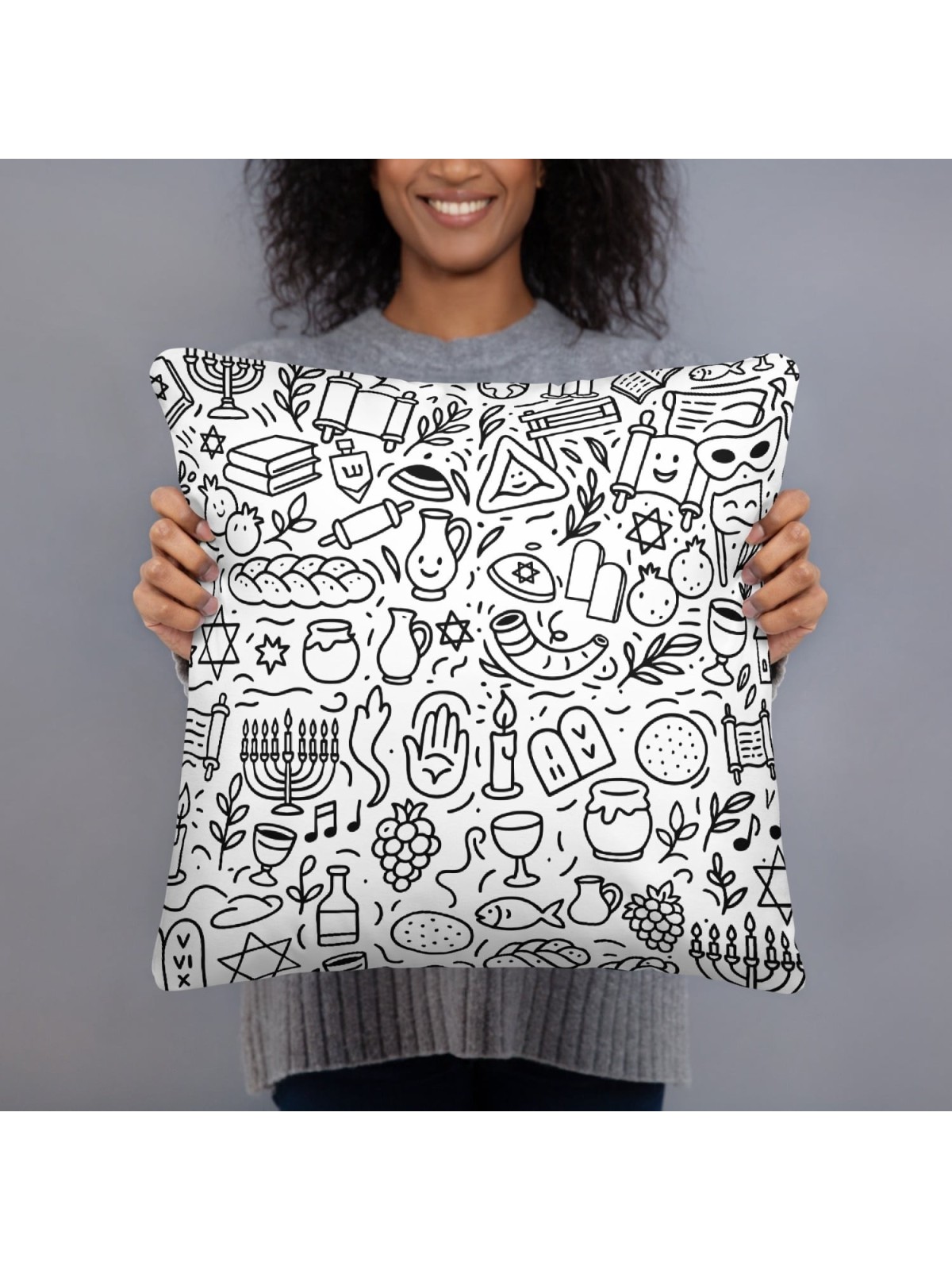 Jewish Symbols Doodle Art Pillow