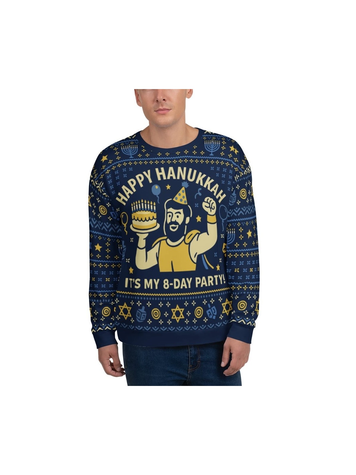 Sweat-shirt laid Happy Hanukkah - Conception drôle de fête de festival de 8 jours - B