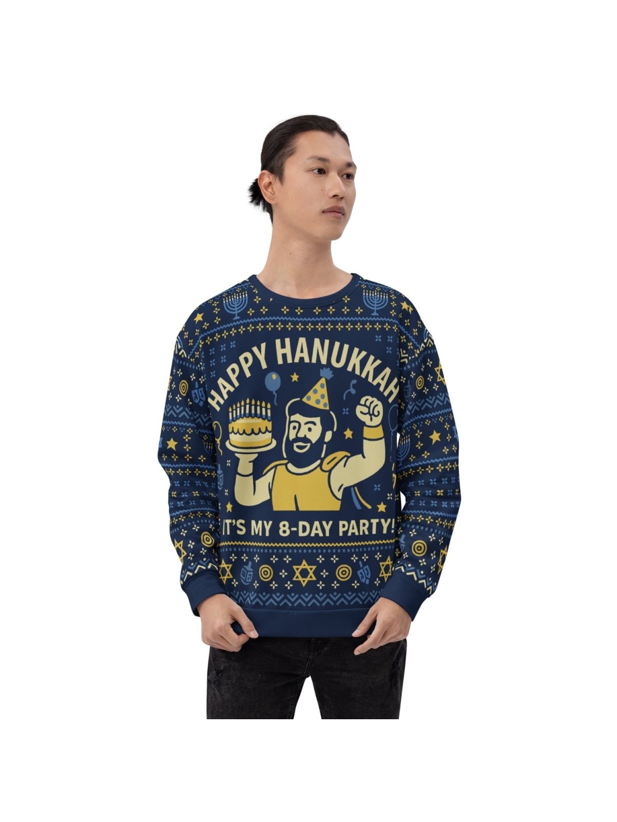 Happy Hanukkah Ugly Sweatshirt - Funny 8-Day Festival Party Design - B