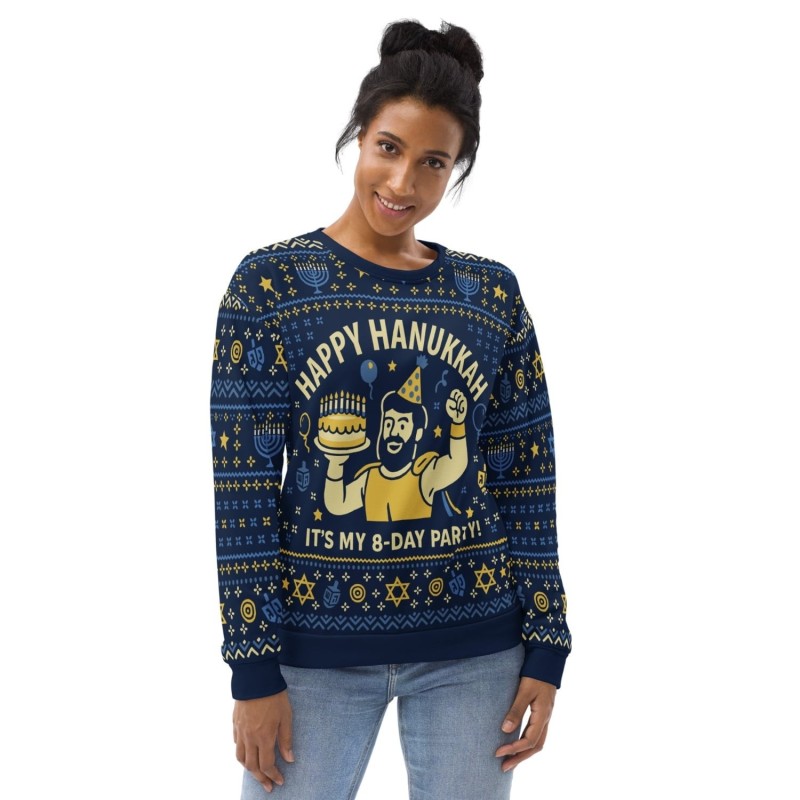 Sweat-shirt laid Happy Hanukkah - Conception drôle de fête de festival de 8 jours - B