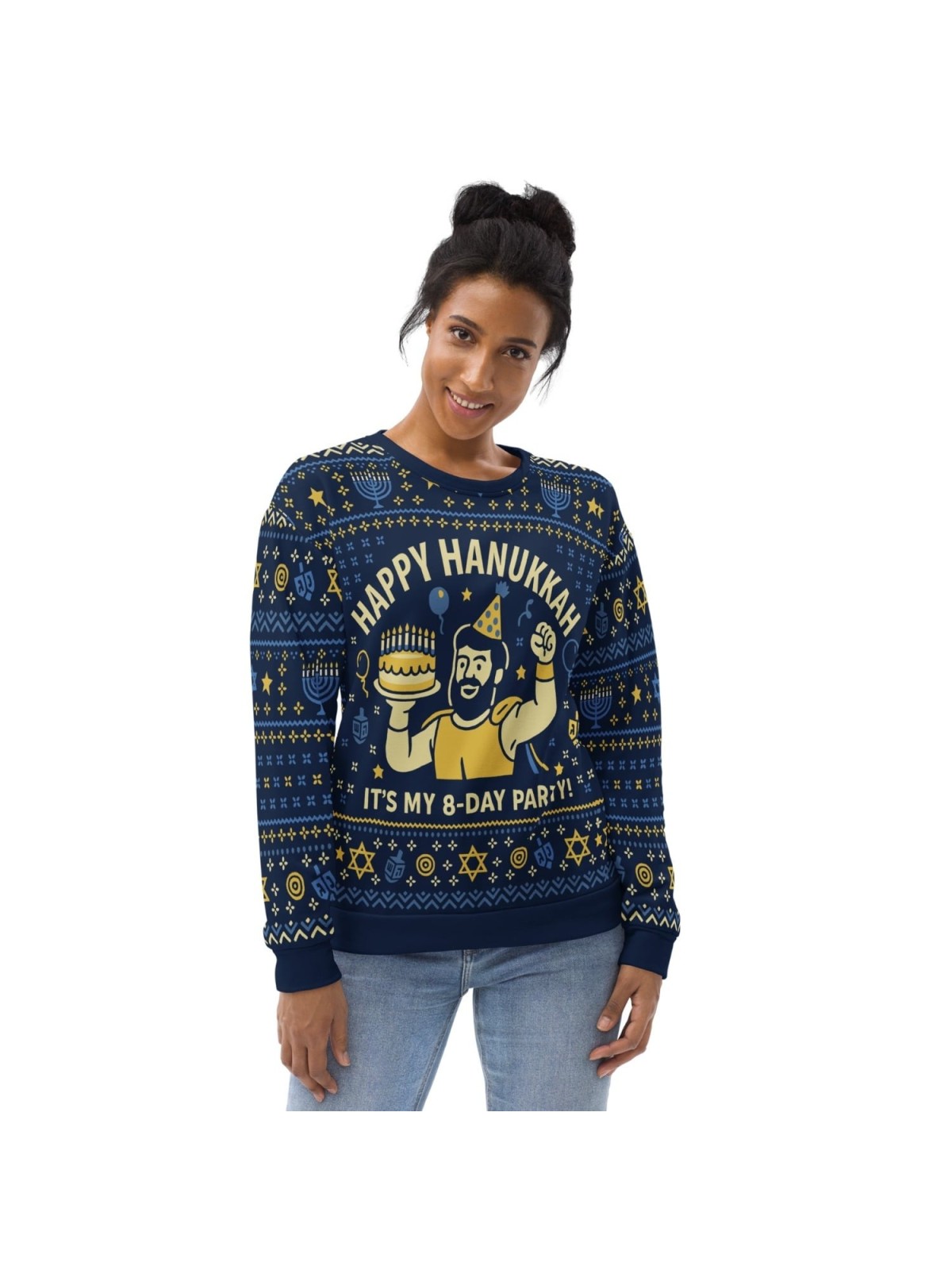 Sweat-shirt laid Happy Hanukkah - Conception drôle de fête de festival de 8 jours - B