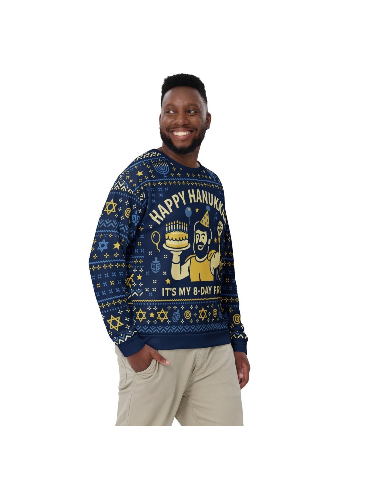Sweat-shirt laid Happy Hanukkah - Conception drôle de fête de festival de 8 jours - B