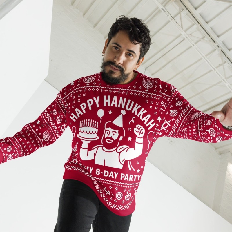 Sweat-shirt laid Happy Hanukkah - Conception drôle de fête de festival de 8 jours - R