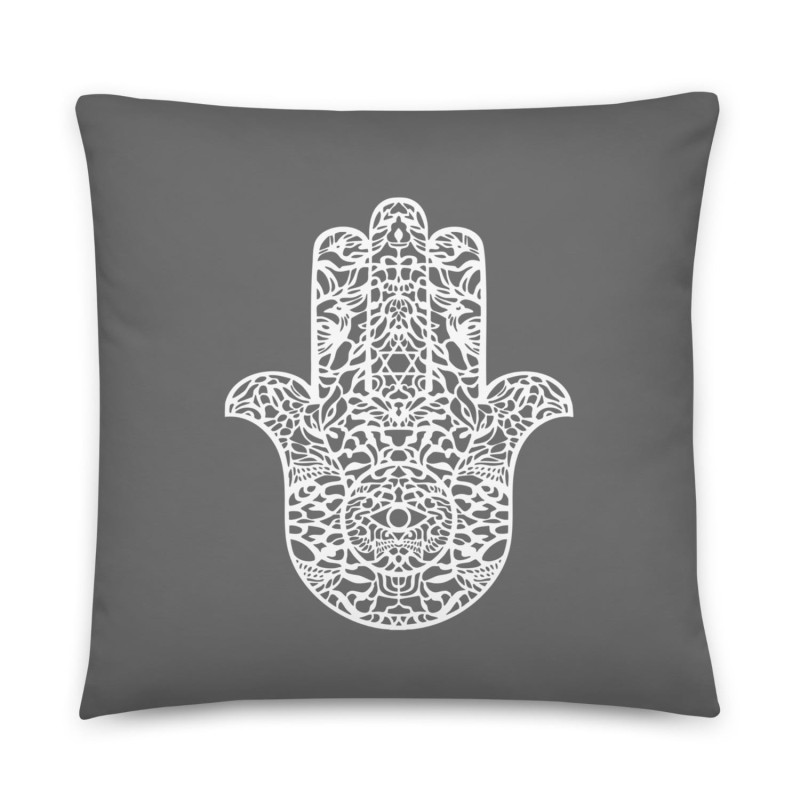 Ornate Hamsa Design with Jewish Symbols Pillow