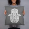 Ornate Hamsa Design with Jewish Symbols Pillow