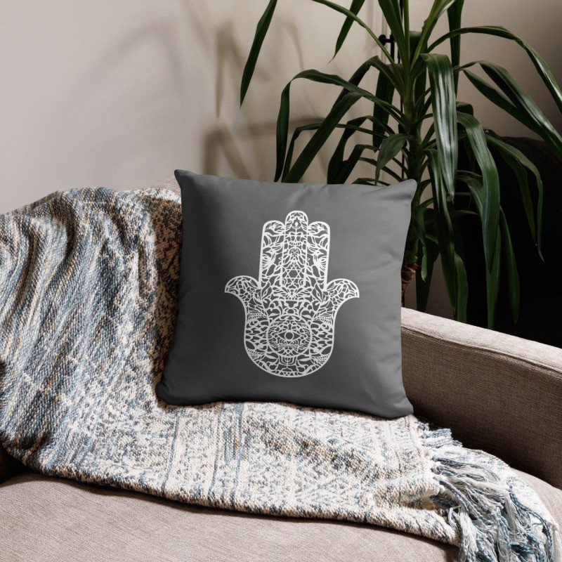 Ornate Hamsa Design with Jewish Symbols Pillow
