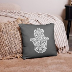Ornate Hamsa Design with Jewish Symbols Pillow