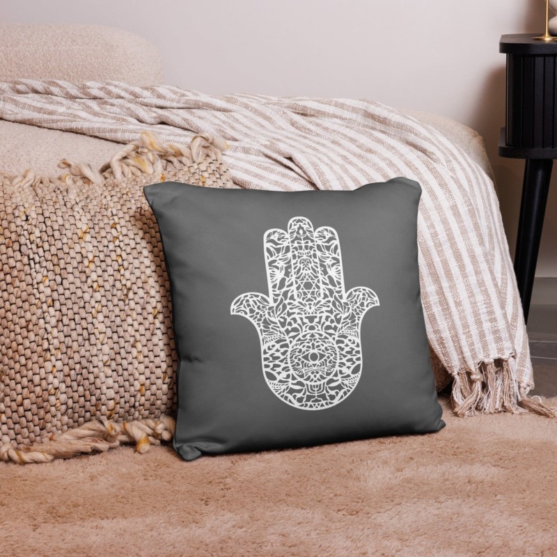 Ornate Hamsa Design with Jewish Symbols Pillow
