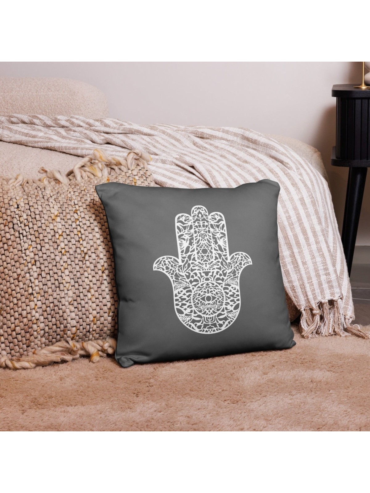 Ornate Hamsa Design with Jewish Symbols Pillow