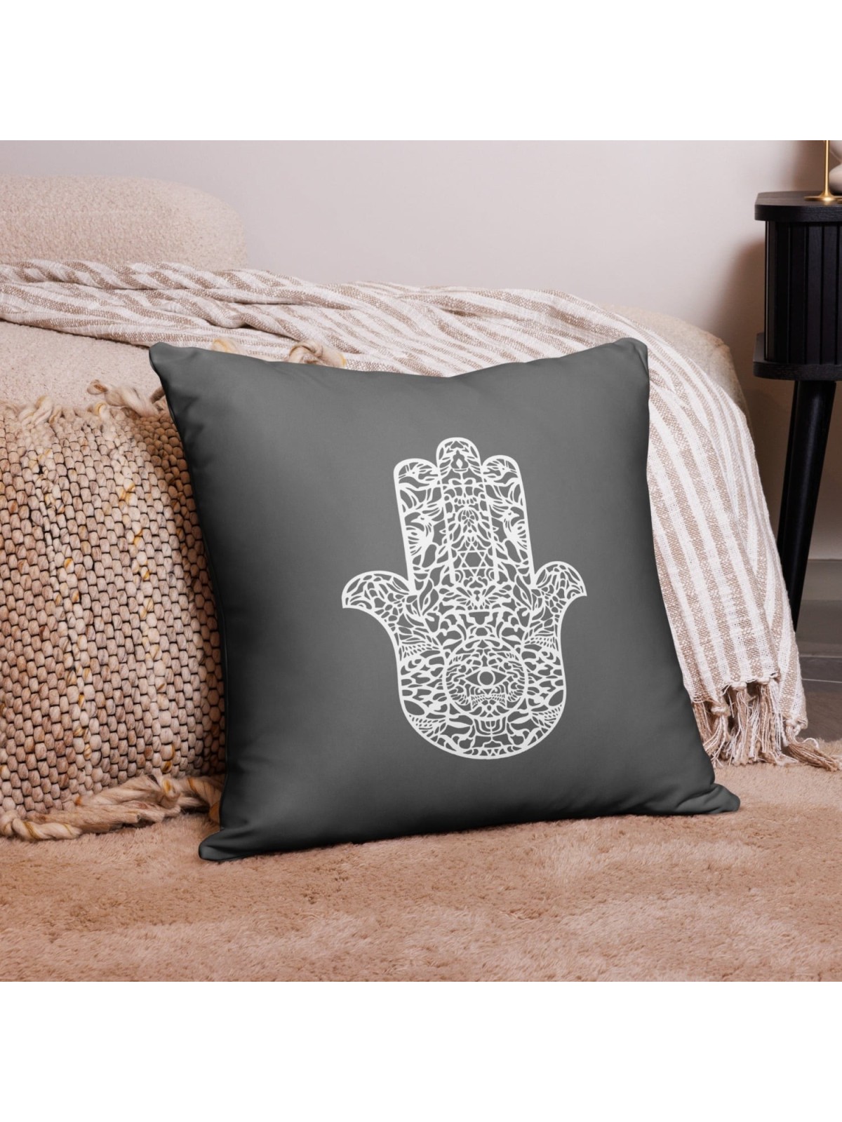 Ornate Hamsa Design with Jewish Symbols Pillow