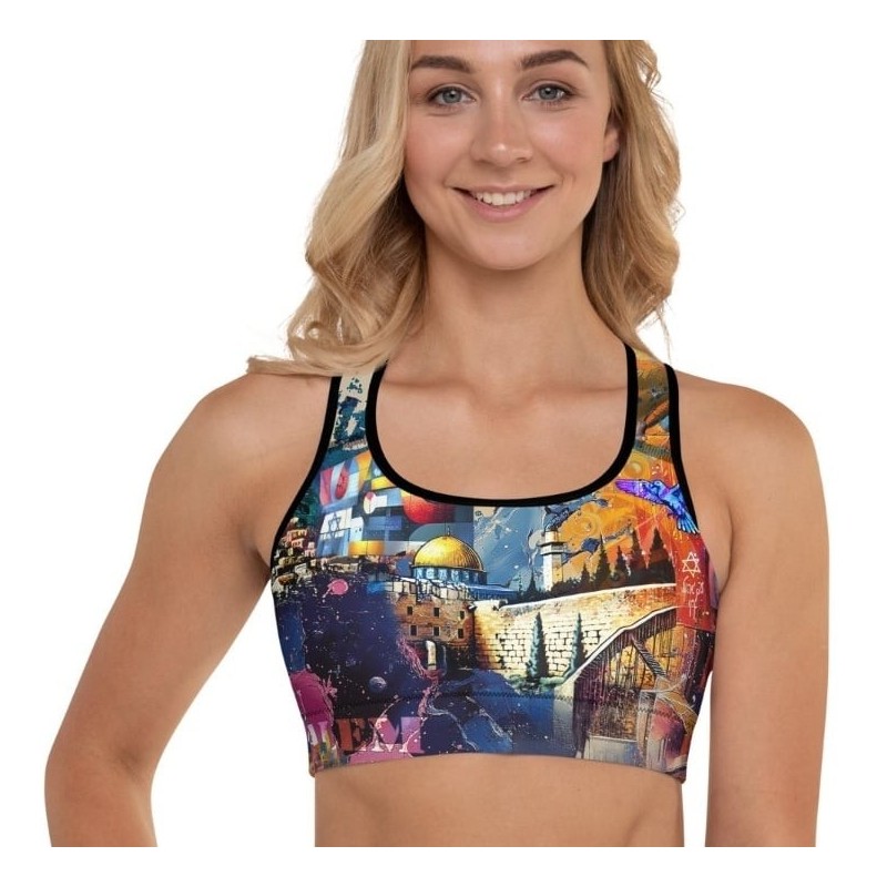 Jerusalem Pop Art Designer Padded Sports Bra