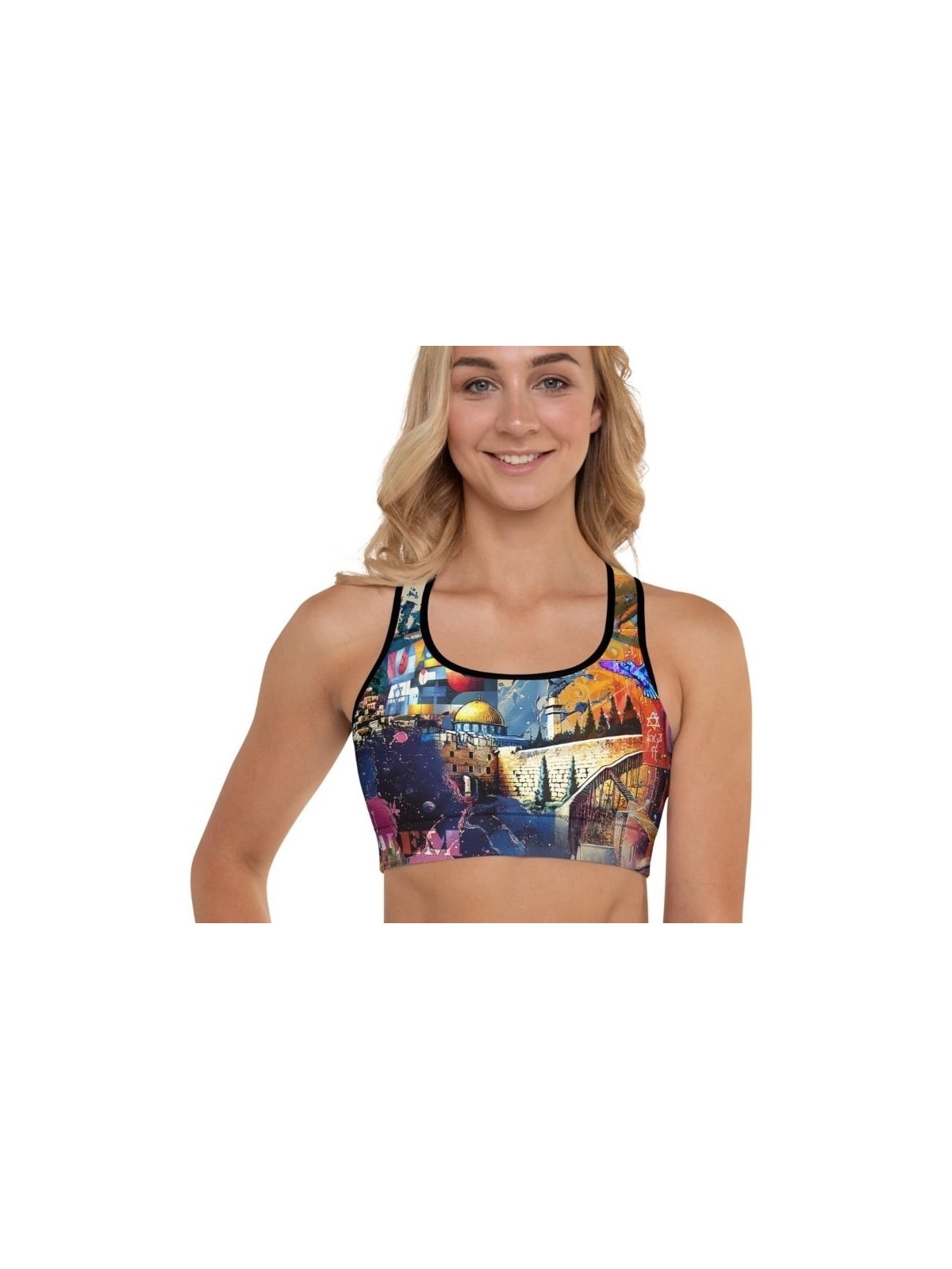 Jerusalem Pop Art Designer Padded Sports Bra