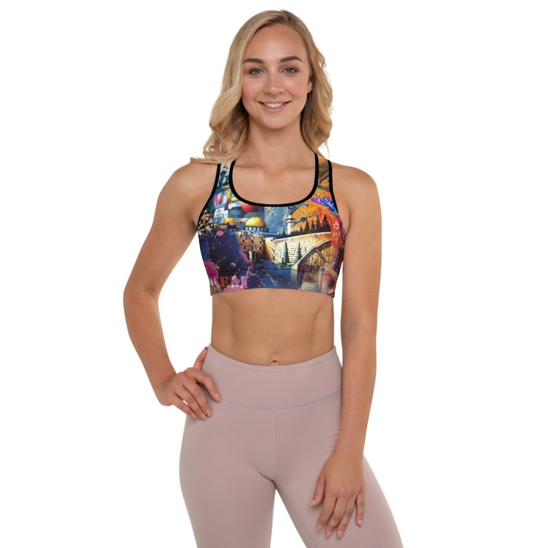 Jerusalem Pop Art Designer Padded Sports Bra