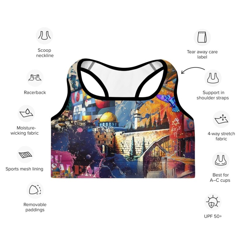 Jerusalem Pop Art Designer Padded Sports Bra