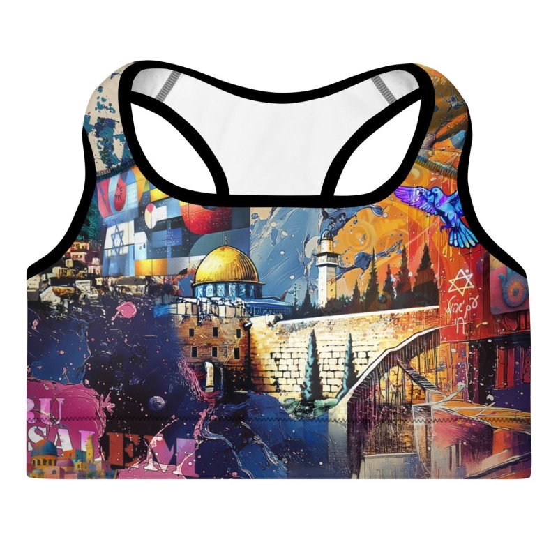 Jerusalem Pop Art Designer Padded Sports Bra