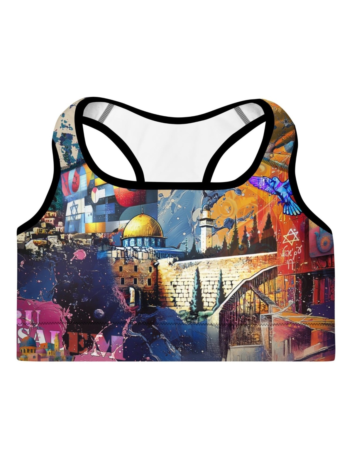 Jerusalem Pop Art Designer Padded Sports Bra