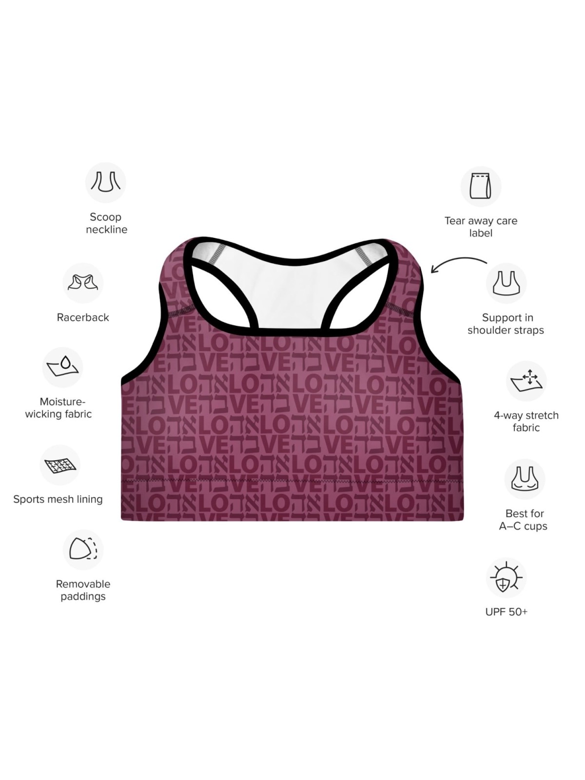 Ahava / Love Designer Padded Sports Bra