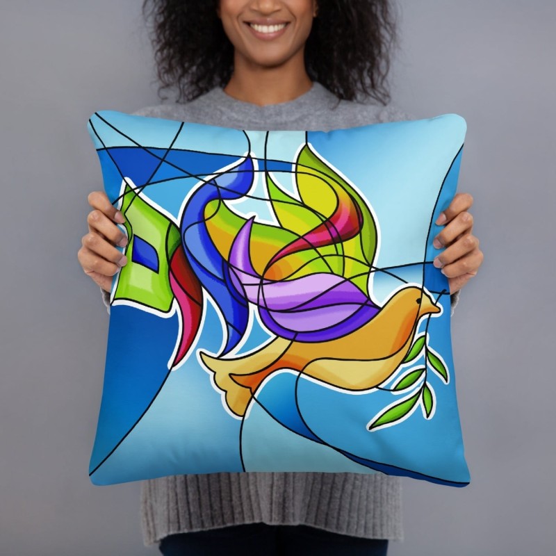 Coussin colombe Shalom en verre teinté
