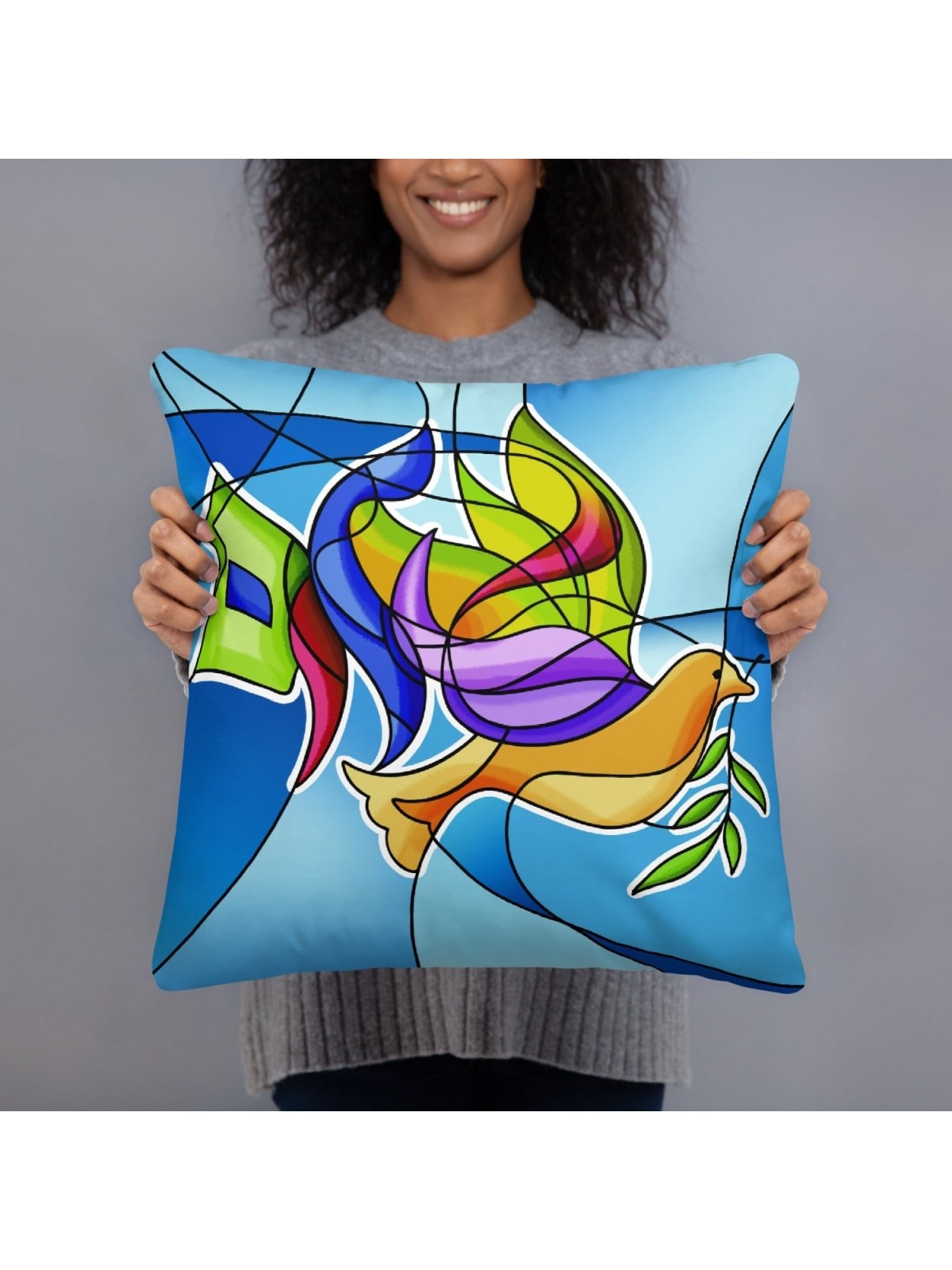 Coussin colombe Shalom en verre teinté