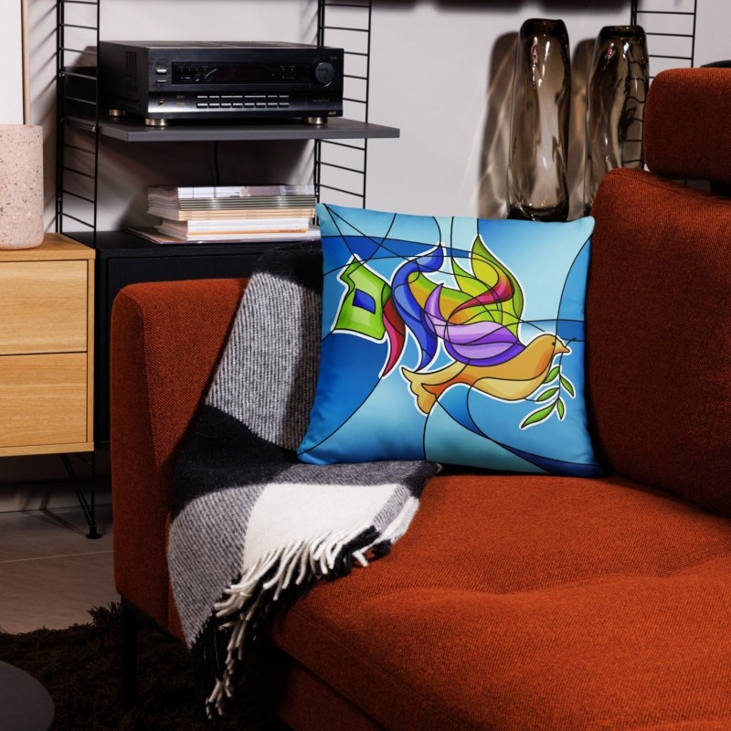 Coussin colombe Shalom en verre teinté