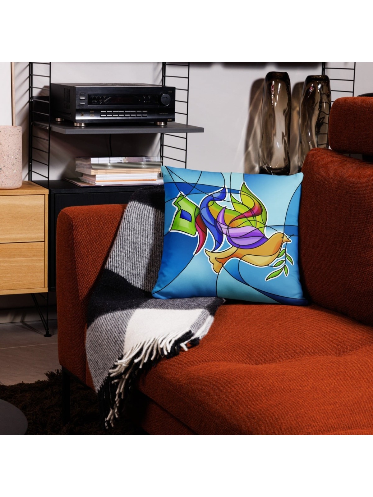 Coussin colombe Shalom en verre teinté