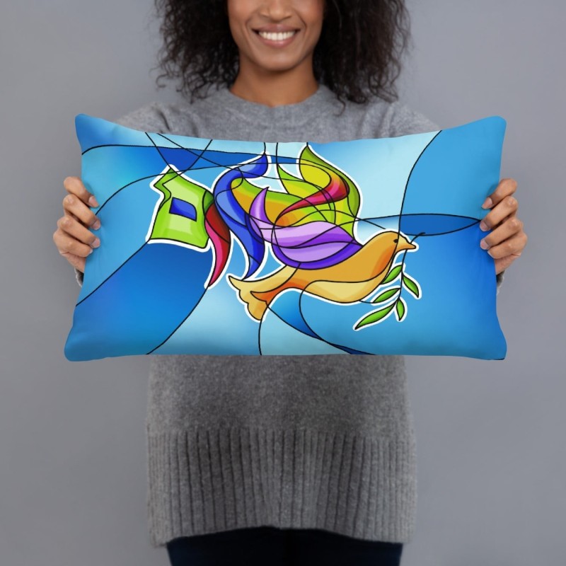 Coussin colombe Shalom en verre teinté