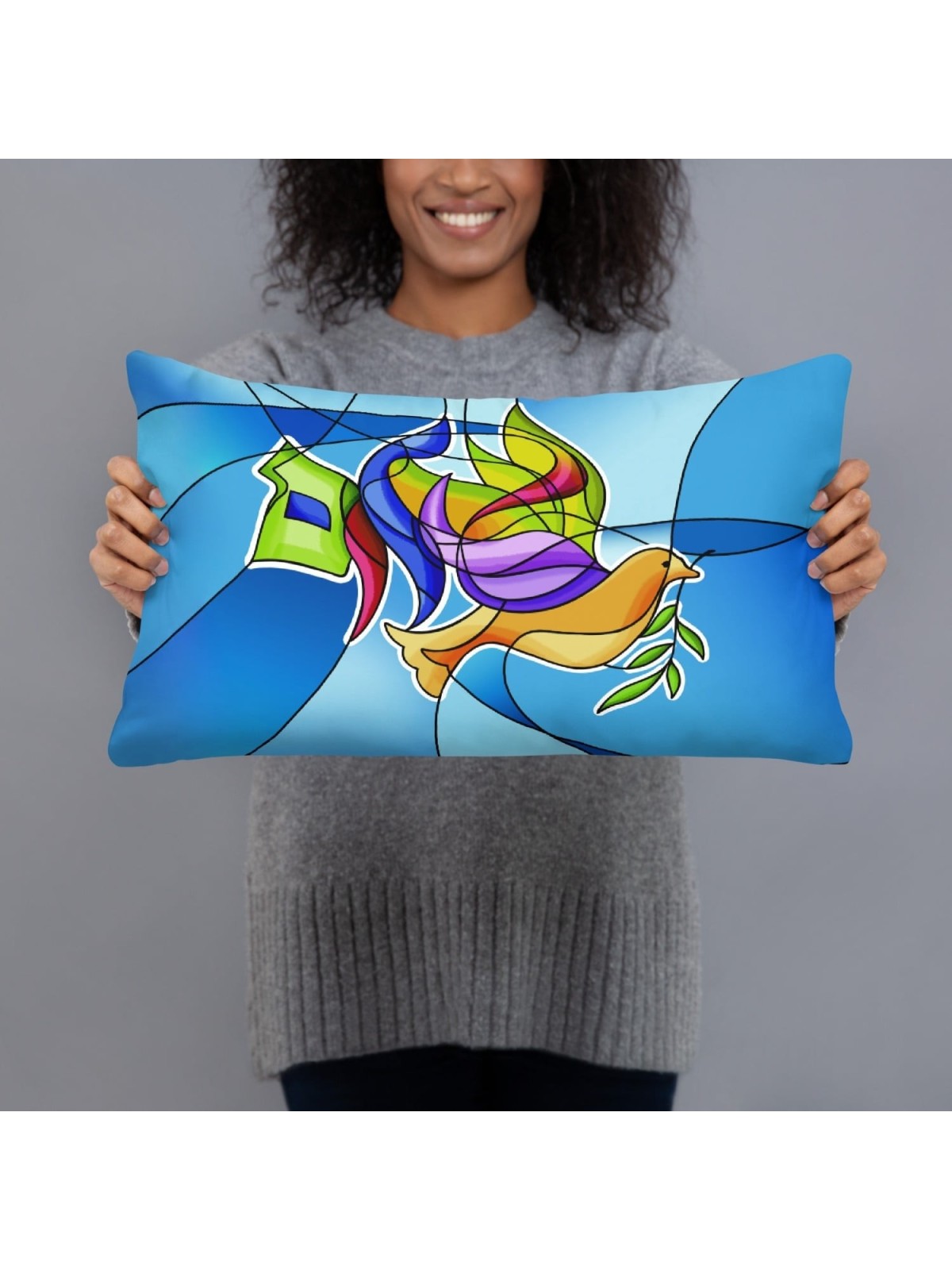 Coussin colombe Shalom en verre teinté