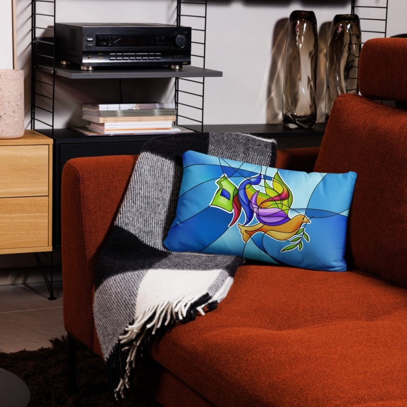 Coussin colombe Shalom en verre teinté