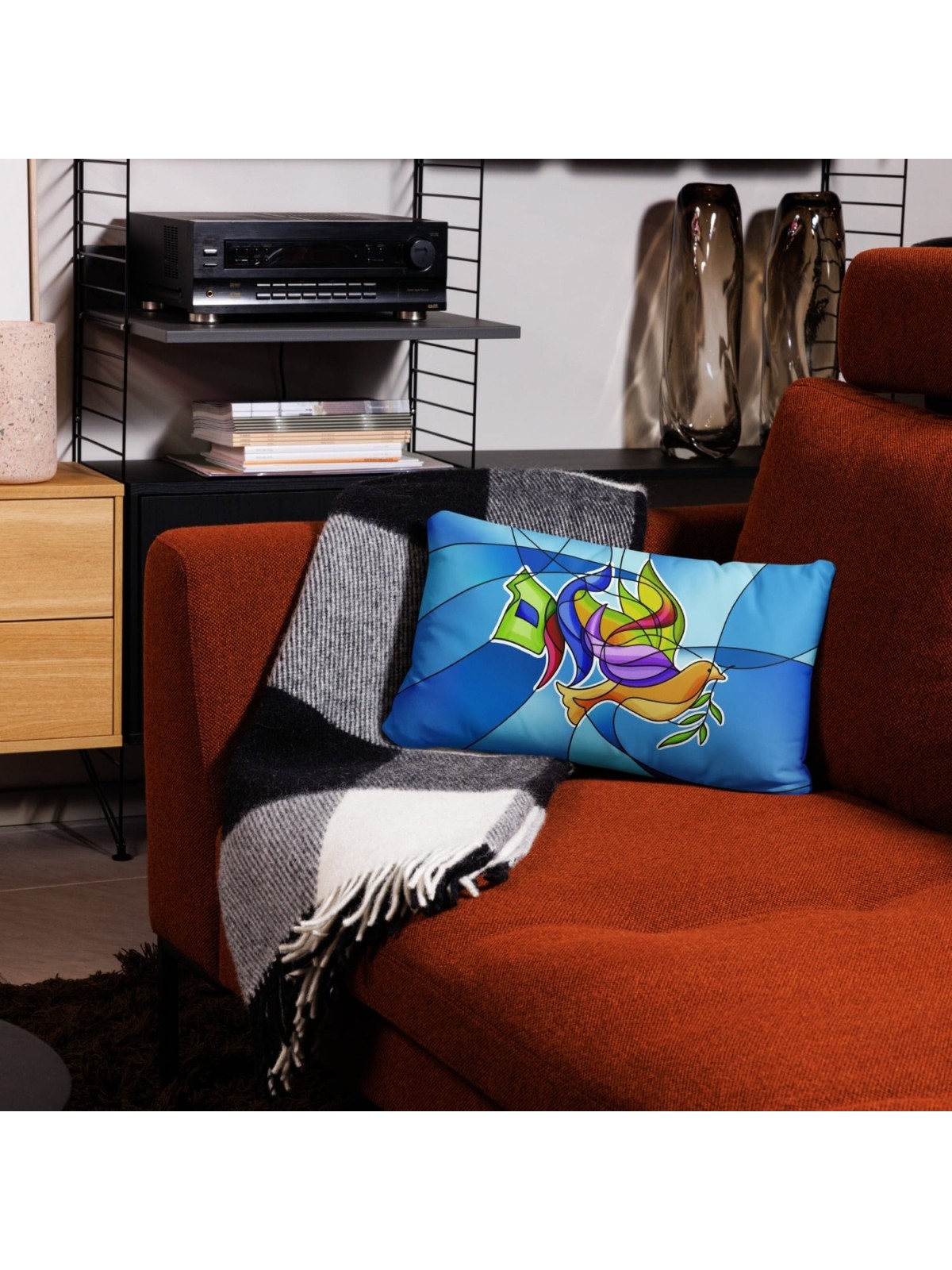 Coussin colombe Shalom en verre teinté
