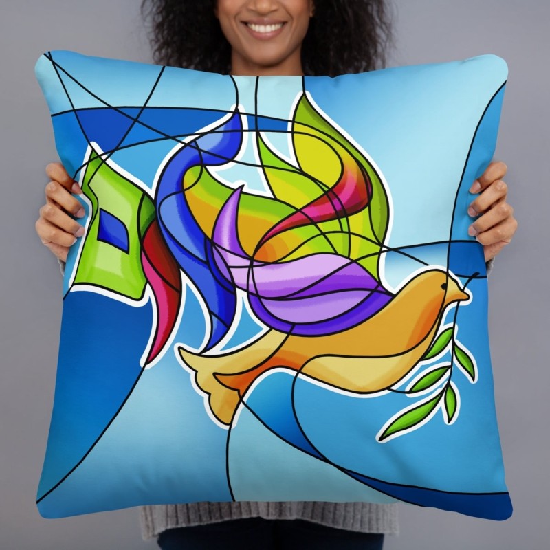 Coussin colombe Shalom en verre teinté
