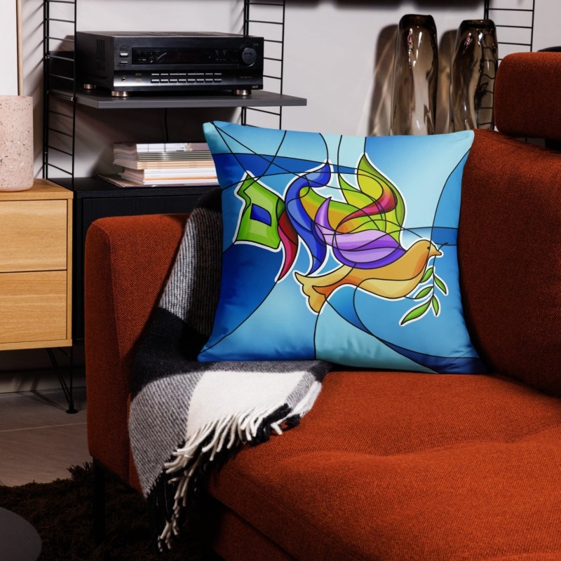 Coussin colombe Shalom en verre teinté
