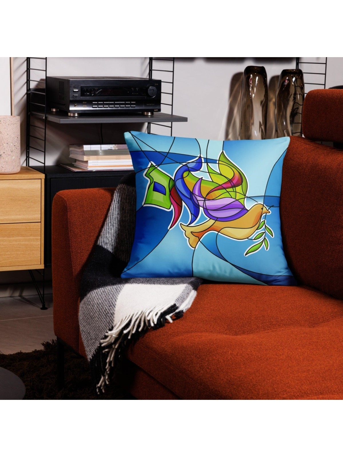 Coussin colombe Shalom en verre teinté