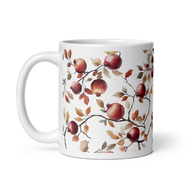 Tasse blanche brillante de grenades séduisantes