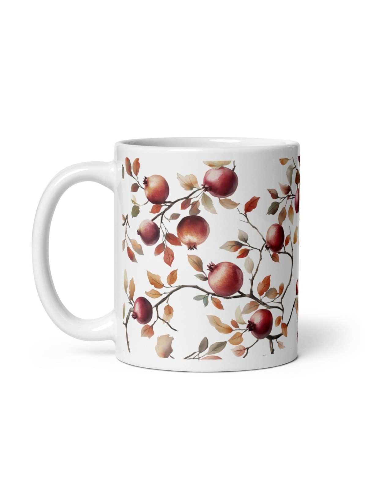 Tasse blanche brillante de grenades séduisantes
