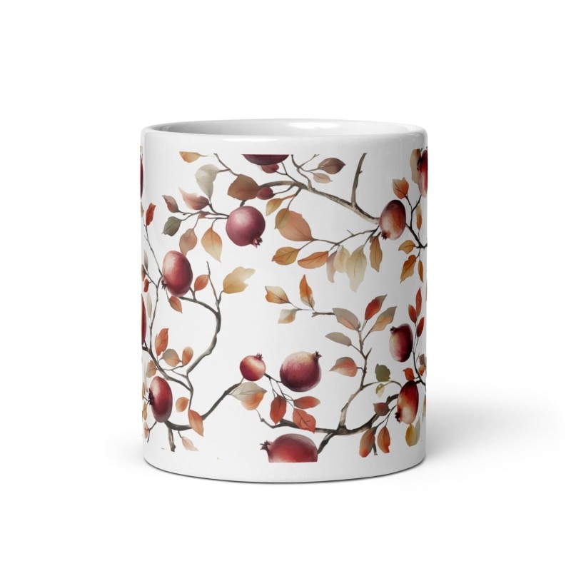 Tasse blanche brillante de grenades séduisantes