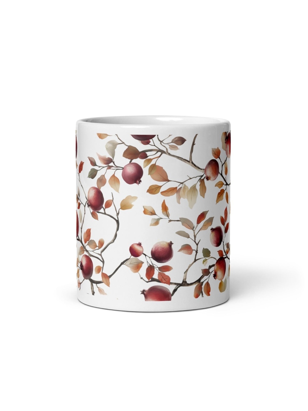 Tasse blanche brillante de grenades séduisantes