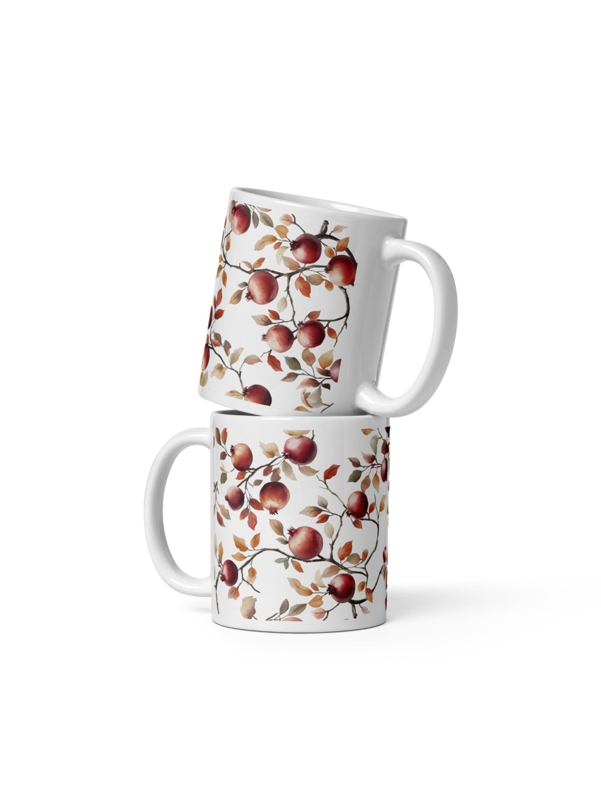 Tasse blanche brillante de grenades séduisantes