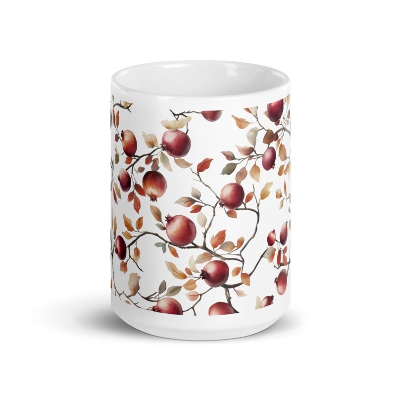 Tasse blanche brillante de grenades séduisantes