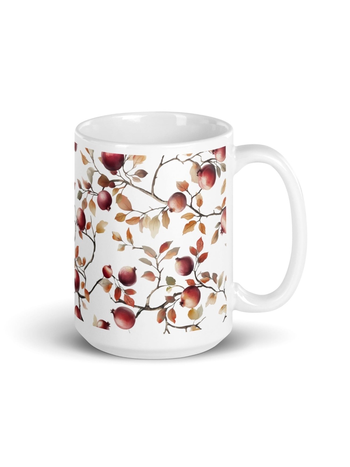 Tasse blanche brillante de grenades séduisantes