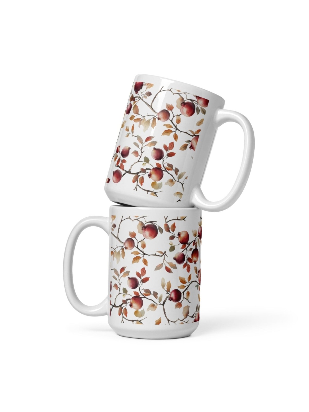 Tasse blanche brillante de grenades séduisantes