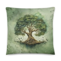 Coussin décoratif vert arbre de vie en fleurs