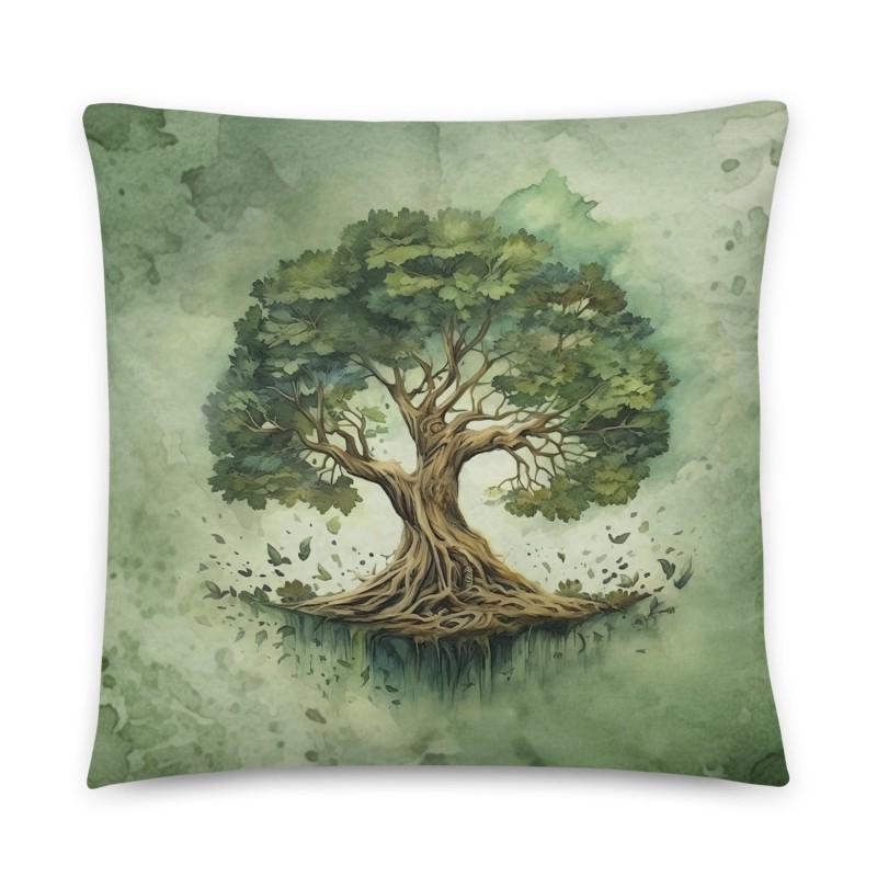 Coussin décoratif vert arbre de vie en fleurs