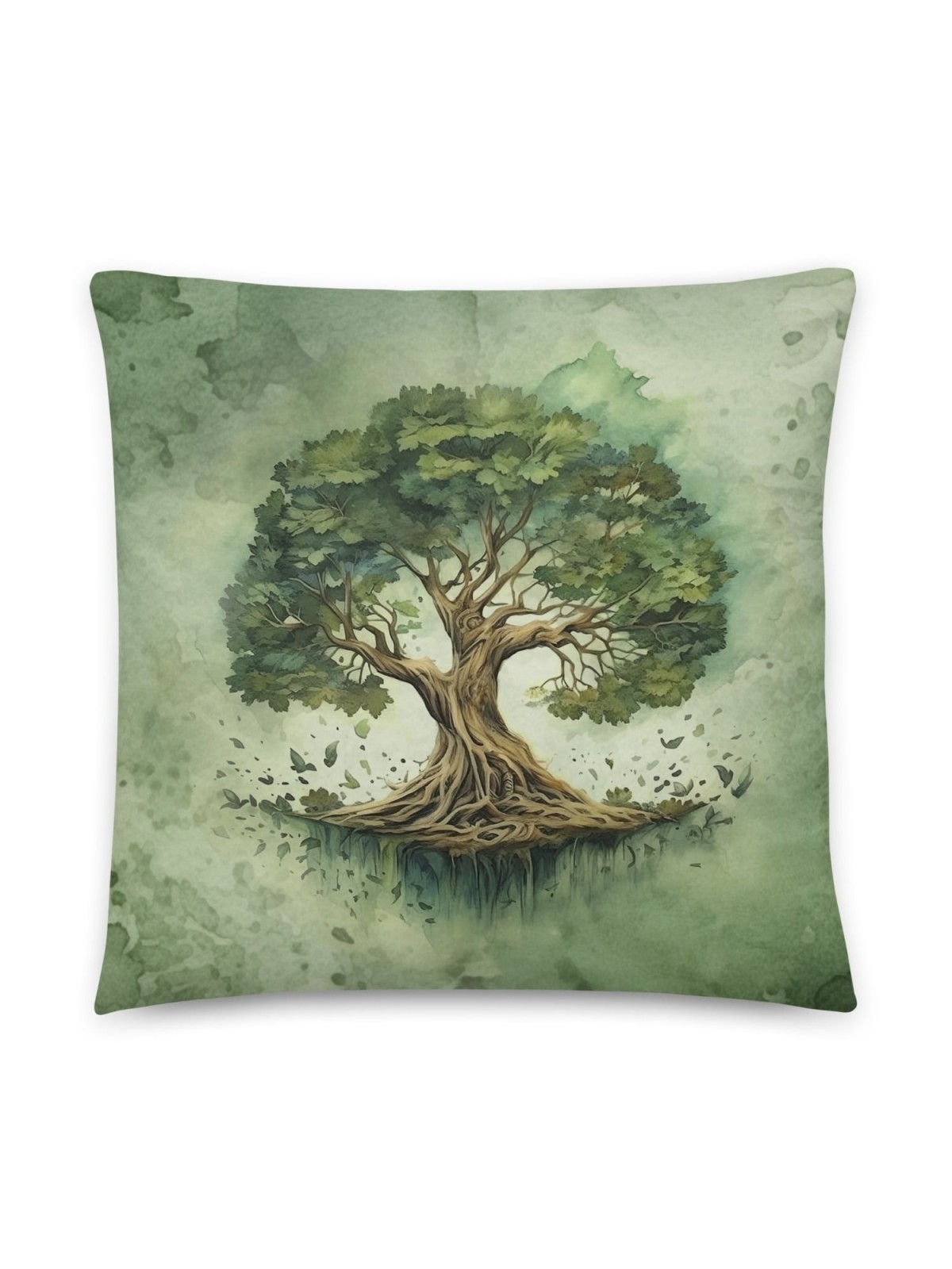 Blooming Tree of Life Green Decorative Pillow