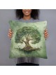 Coussin décoratif vert arbre de vie en fleurs