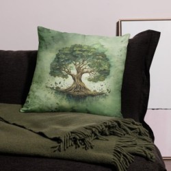 Blooming Tree of Life Green Decorative Pillow