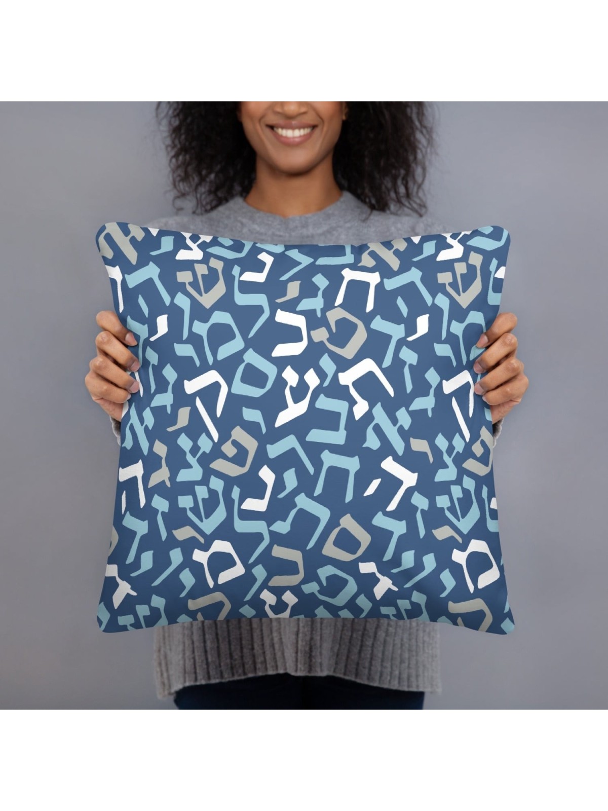Blue Hebrew Letters Pillow