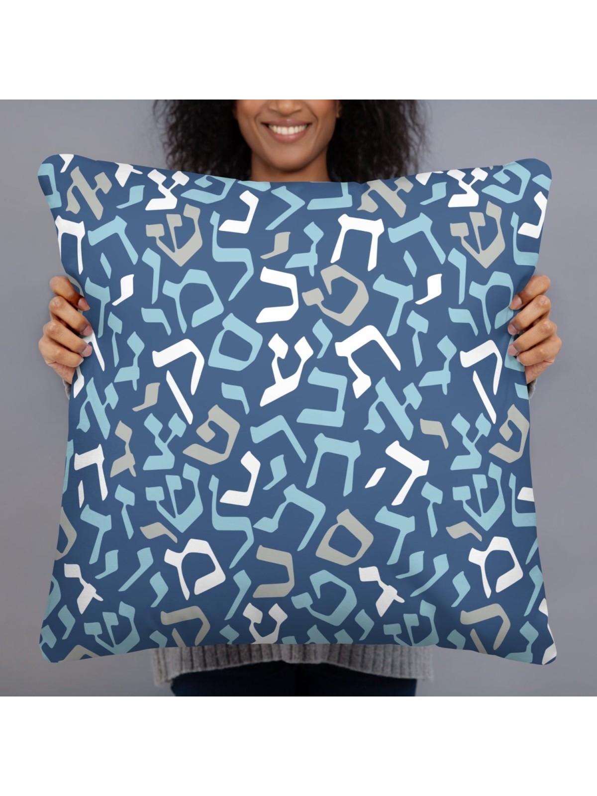 Blue Hebrew Letters Pillow