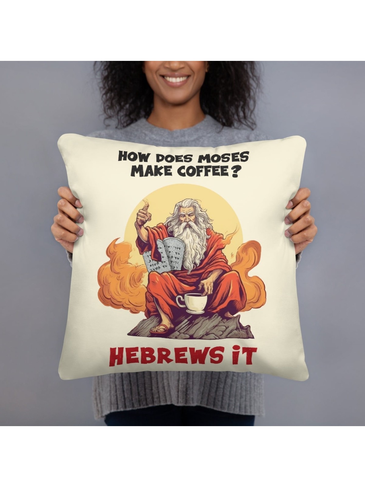 Moïse avec coussin décoratif café
