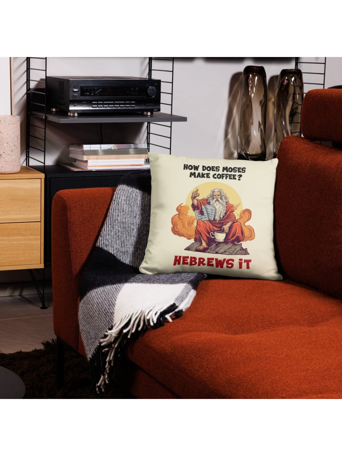 Moïse avec coussin décoratif café